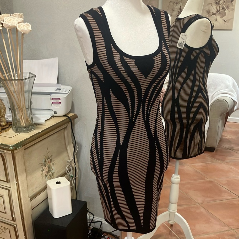 Black and Tan Striped Bodycon Dress